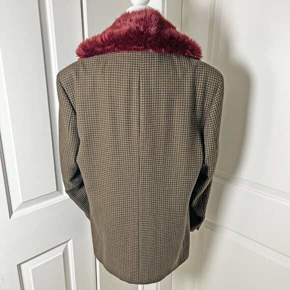 Vtg Houndstooth Detachable Collar Wool Blazer & Handmade Brooch Unisex M Women L - Picture 8 of 8